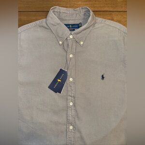 NWT Ralph Lauren Mens Slim Fit Long Sleeve Button Up XL Gray Shirt 100% Cotton